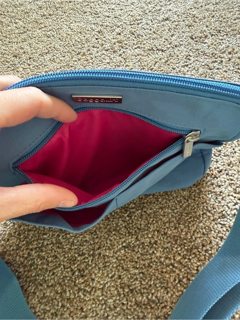 BAGGALLINI Dusty Blue Nylon Zippered Crossbody Shoulder Bag